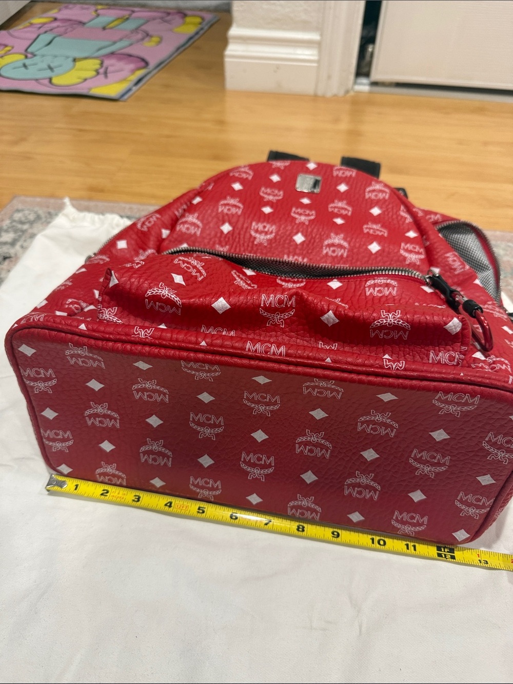 MCM Red Logo Print Mini Backpack - Picture 7 of 8